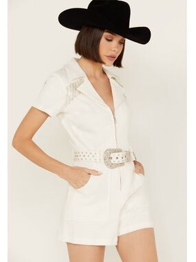 Show Me Your MuMu White Short Sleeve Zip Romper